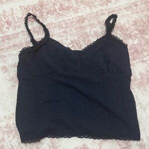 Navy Lace Trim Cami Top